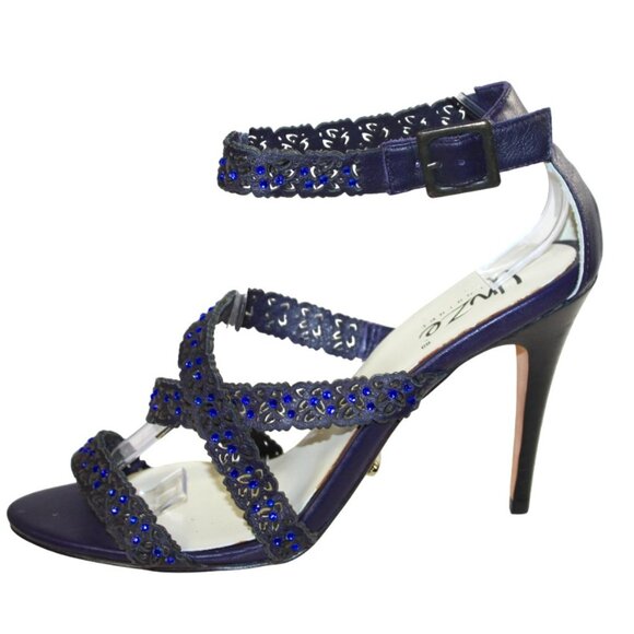 Unze Couture Crystal Embellished Midnight Blue Ankle Wrap Strappy Stilet… - Picture 2 of 7